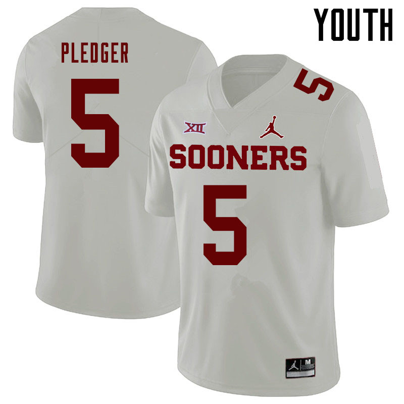 Jordan Brand Youth #5 T.J. Pledger Oklahoma Sooners College Football Jerseys Sale-White - Click Image to Close